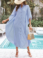 Striped Print Batwing Sleeve Shirt Dress